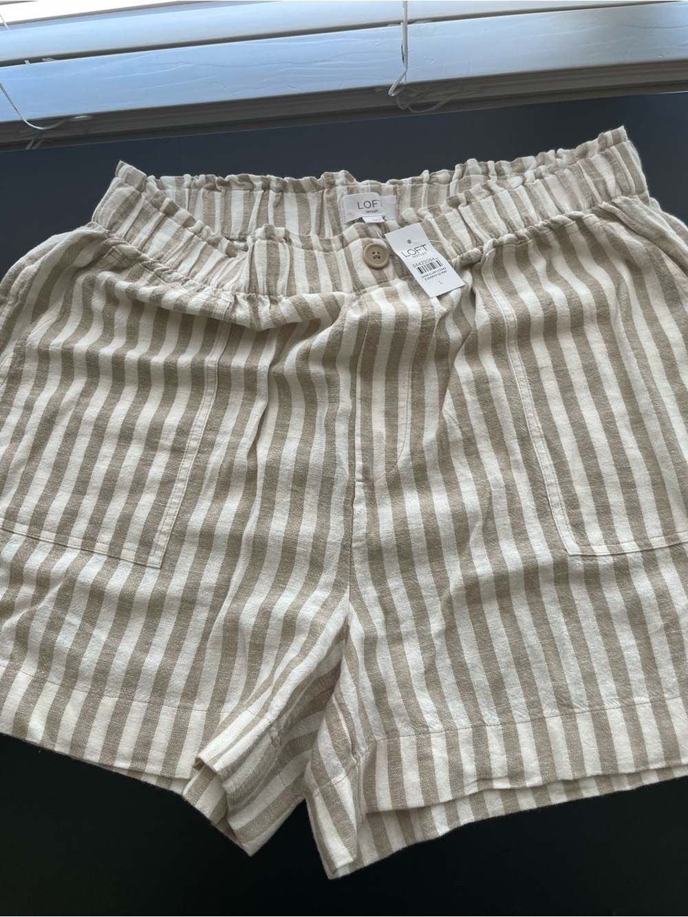 LOFT Striped Cream and Tan Elastic-Waist Women's Shorts